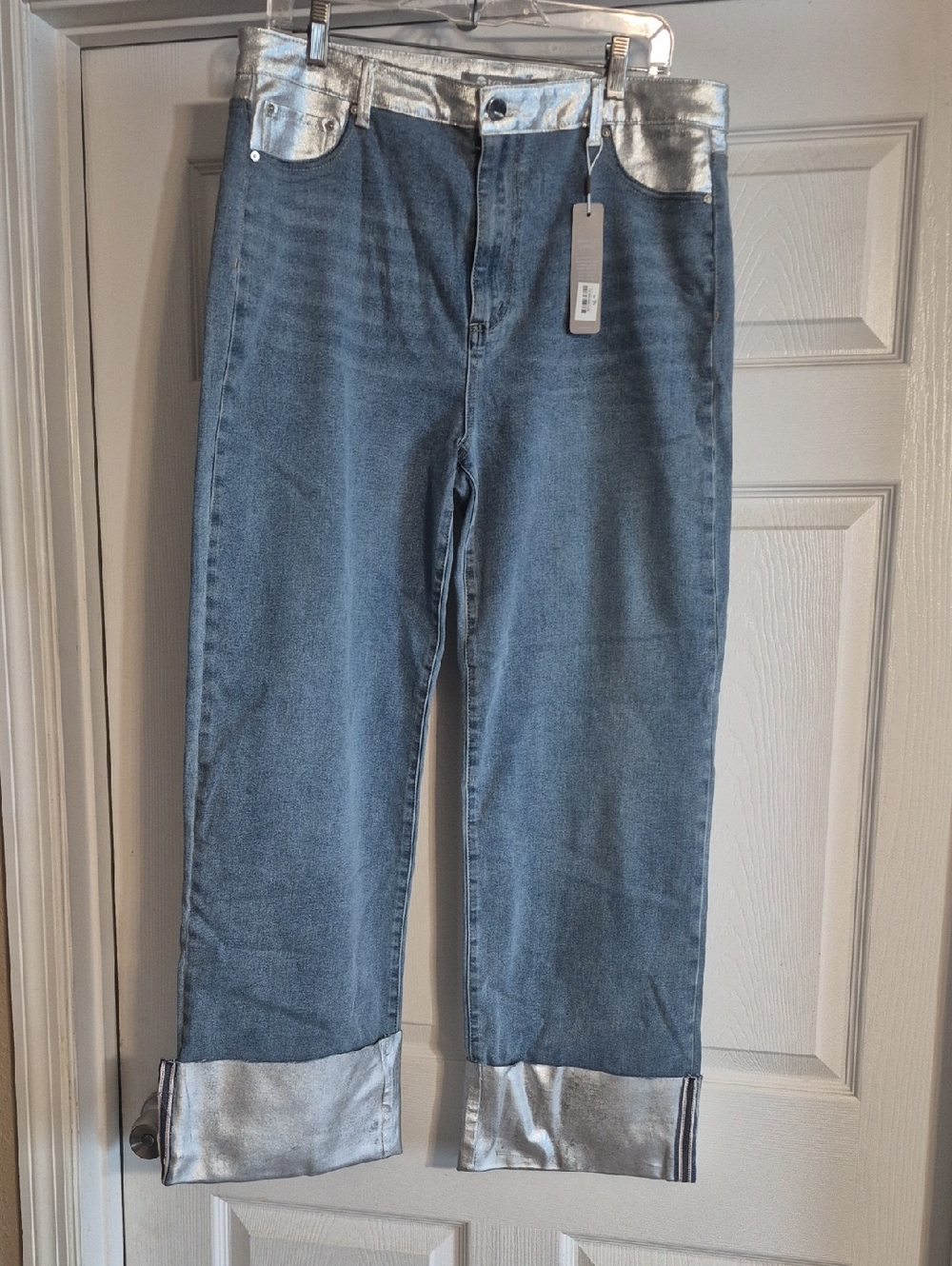 Tractr Blue Straight-Leg Jeans with Silver Metallic Trim